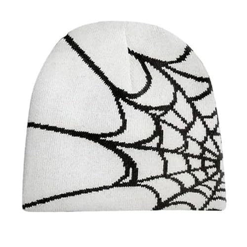 FiveMileBro Spider Web hat Y2K Baggy Slouchy Beanie Cap Knit Beanie hat Skull Cap Y2K, Winter warm Slouch Beanie leichte Jersey (DE/NL/SE/PL, Numerisch, 55, 62, Weiß) von FiveMileBro