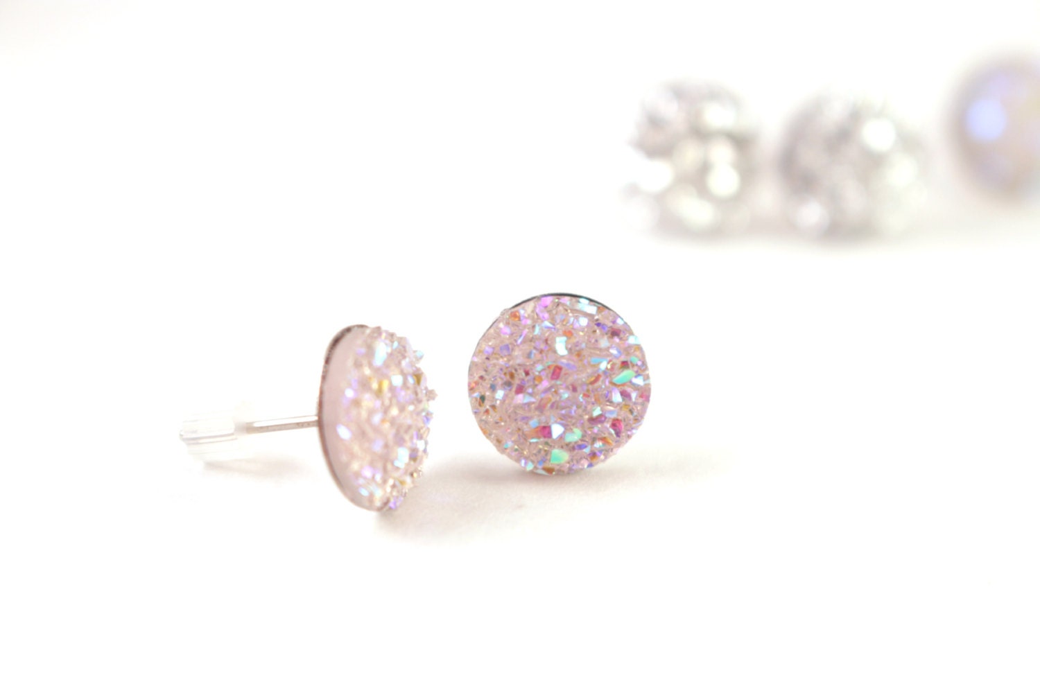 Glitzernde Rosa Druzy Ohrstecker, Glitzer Ohrringe, Edelstahl Glitzernde Rosa Druzy Ohrstecker, Glitzer Ohrringe, Edelstahl von FiveOfMine