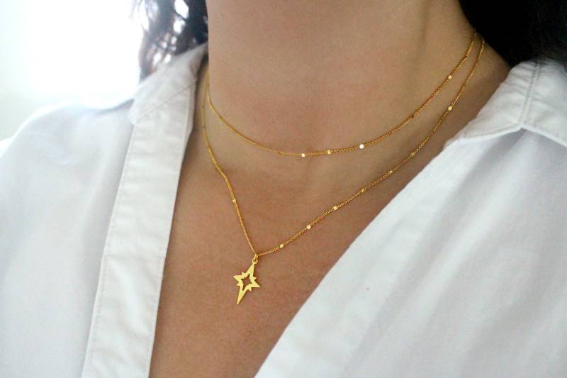 Starlit Nordstern Halskette, Gold Schimmernde Stern Zierliche Charm Twinkle Bar Kette Halskette Starlit Nordstern Halskette, Gold Schimmernde Stern Zierliche Charm Twinkle Bar Kette Halskette von FiveOfMine