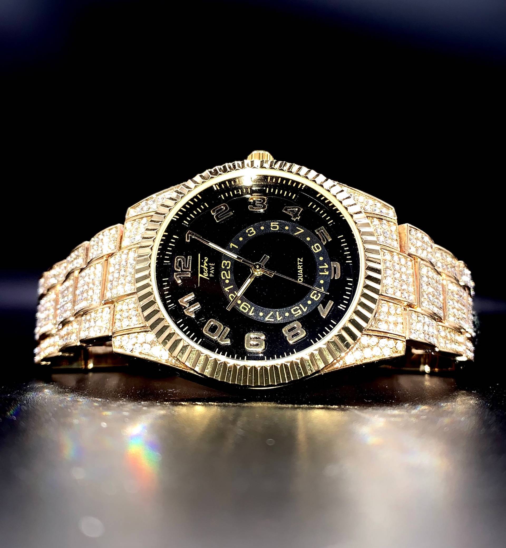 Herren 18K Gold/Weißgold Luxus Cz Diamant Designer Iced-Out Uhr von FiveStarGemz