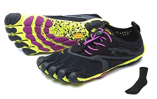 Fivefingers Vibram V-Run Women + Zehensocke, Size:39;Color:Black/Yellow/Purple von Fivefingers