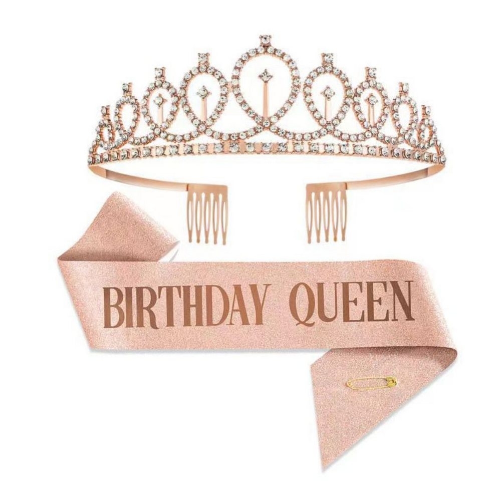 Fivejoy Diadem 2 Stück Birthday Queen Schulterkette und Krone (Mädchen Geburtstagskrone Diamantkrone Dekoration für Mädchen Frauen für Geburtstagsfeier oder Brautparty) von Fivejoy