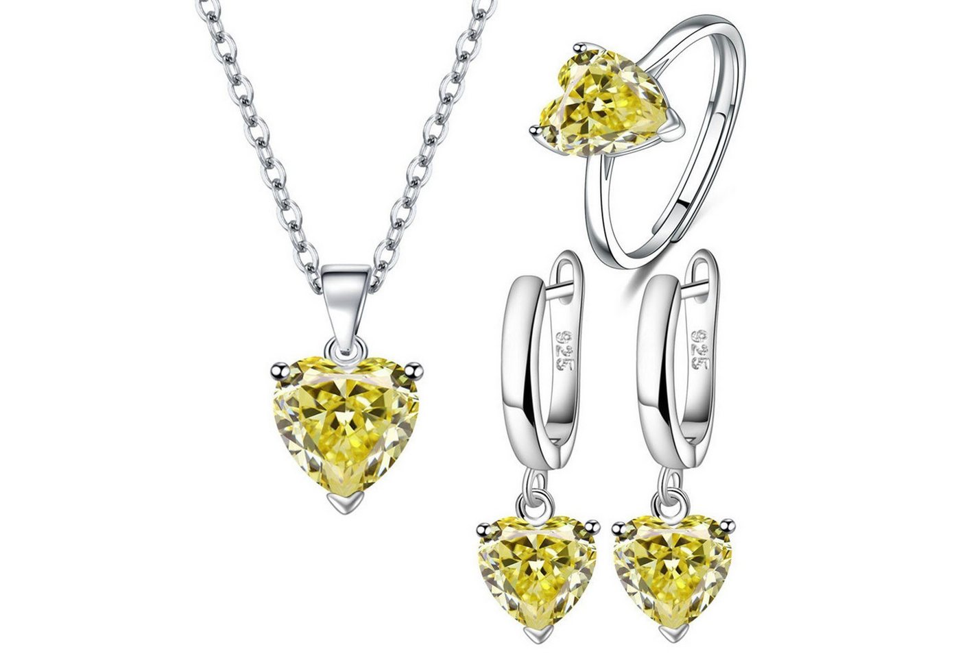 Fivejoy Ohrring-Set Liebe Zirkonia Halskette Herz Ohrringe Ring Set von 3 (Exquisite Geschenkbox) von Fivejoy
