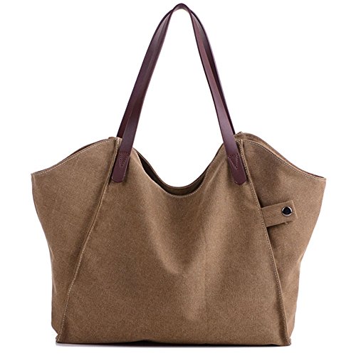 FiveloveTwo Canvas Damen Shopper Bag Handtasche Einkaufstasche mit Strandtasche Große Kapazität Henkeltaschen Schultertasche Kaffee von FiveloveTwo