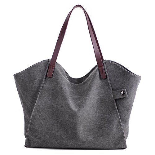 FiveloveTwo Canvas Damen Shopper Bag Handtasche Einkaufstasche mit Strandtasche Große Kapazität Henkeltaschen Schultertasche grau von FiveloveTwo