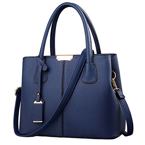 FiveloveTwo Dame Classy Satchel Handtasche Tote Handtasche Griff Tasche Umhängetasche Dunkelblau von FiveloveTwo