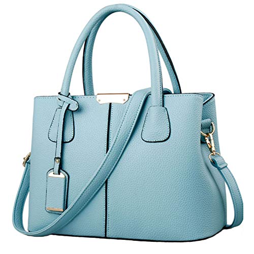 FiveloveTwo Dame Classy Satchel Handtasche Tote Handtasche Griff Tasche Umhängetasche Hellblau von FiveloveTwo