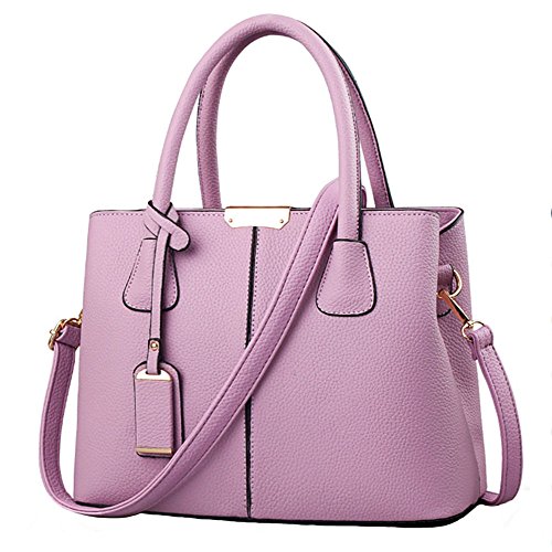 FiveloveTwo Dame Classy Satchel Handtasche Tote Handtasche Griff Tasche Umhängetasche Lila von FiveloveTwo