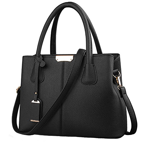 FiveloveTwo Dame Classy Satchel Handtasche Tote Handtasche Griff Tasche Umhängetasche Schwarz von FiveloveTwo