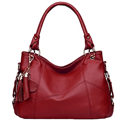 FiveloveTwo Dame Top-Handgriff Tasche Schultertasche Satchel Handtaschen Tote Taschen Geldbörse Burgund von FiveloveTwo