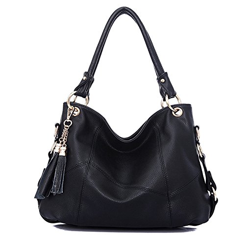 FiveloveTwo Dame Top-Handgriff Tasche Schultertasche Satchel Handtaschen Tote Taschen Geldbörse Schwarz von FiveloveTwo