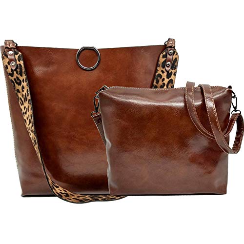 FiveloveTwo Damen 2Pcs Tasche Set PU Leder Mode Leopard-Druck Handtasche Henkeltasche Umhängetasche Schultertasche Shopper Tragetaschen Taschen Braun von FiveloveTwo