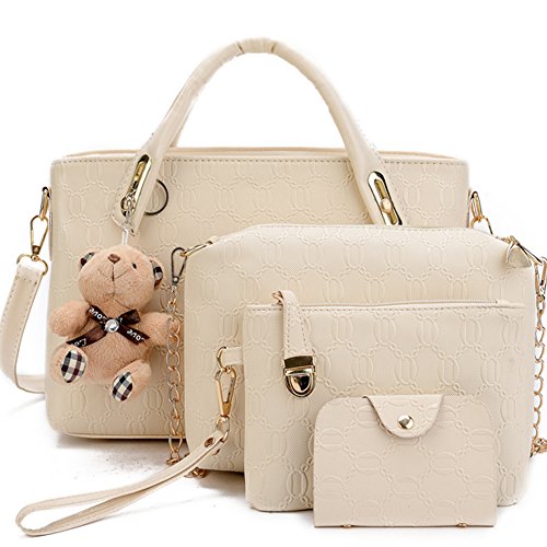 FiveloveTwo Damen 4Pcs Top Griff Satchel Hobo PU Leder Umhängetasche Handtasche Set große Tasche + Geldbörse + Schultertasche von FiveloveTwo