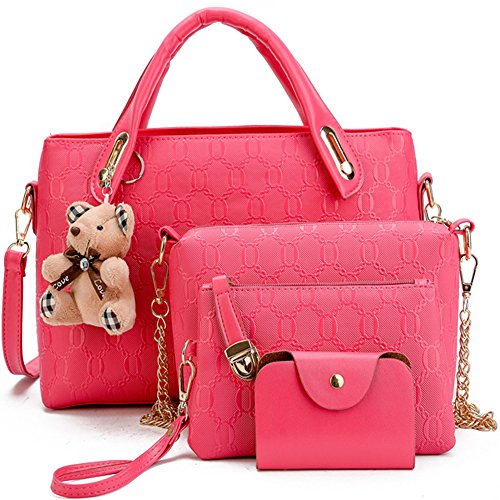 FiveloveTwo Damen 4Pcs Top Griff Satchel Hobo PU Leder Umhängetasche Handtasche Set große Tasche + Geldbörse + Schultertasche von FiveloveTwo