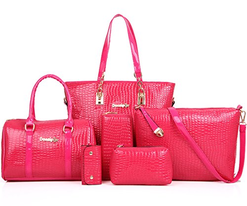 FiveloveTwo Damen 6-teiliges Set mit Crossbody Tasche und Geldbörsen PU Leder Schultertasche Shopper Tragetaschen Umhängetasche Geldbeutel Tote Taschen Clutches Rose von FiveloveTwo