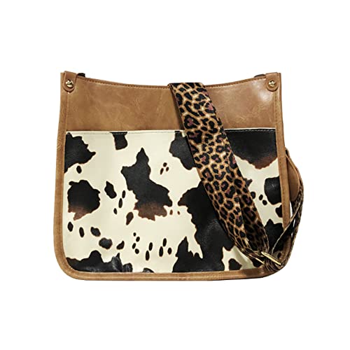 FiveloveTwo Damen Crossbody Geldbörse Handtasche PU Leder Schultertaschen Leopard Gitarre Gurt Satchel Umhängetasche Braunkuh von FiveloveTwo