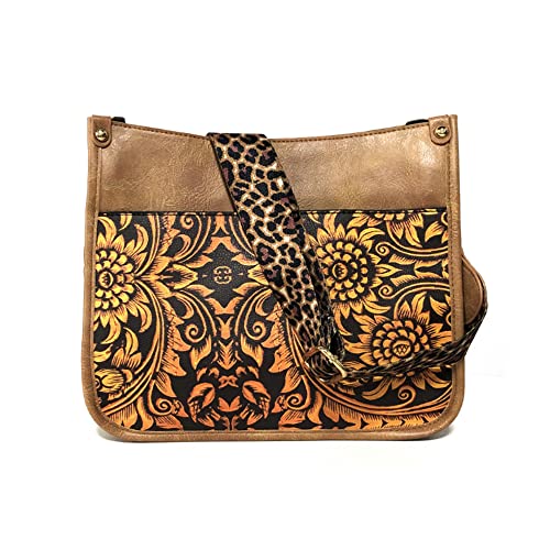 FiveloveTwo Damen Crossbody Geldbörse Handtasche PU Leder Schultertaschen Leopard Gitarre Gurt Satchel Umhängetasche Gelb von FiveloveTwo