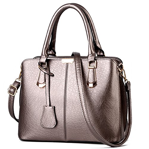 FiveloveTwo Damen Elegant PU Leder Schultertasche Shopper Top-Griff Tragetaschen Umhängetasche Große Handtasche und Geldbörsen Bronze von FiveloveTwo