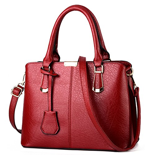 FiveloveTwo Damen Elegant PU Leder Schultertasche Shopper Top-Griff Tragetaschen Umhängetasche Große Handtasche und Geldbörsen Burgund von FiveloveTwo