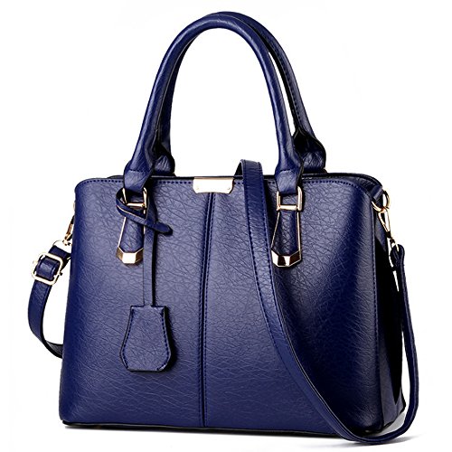 FiveloveTwo Damen Elegant PU Leder Schultertasche Shopper Top-Griff Tragetaschen Umhängetasche Große Handtasche und Geldbörsen Dunkelblau von FiveloveTwo