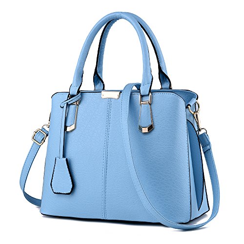 FiveloveTwo Damen Elegant PU Leder Schultertasche Shopper Top-Griff Tragetaschen Umhängetasche Große Handtasche und Geldbörsen Hellblau von FiveloveTwo