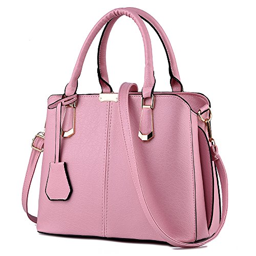 FiveloveTwo Damen Elegant PU Leder Schultertasche Shopper Top-Griff Tragetaschen Umhängetasche Große Handtasche und Geldbörsen Rosa von FiveloveTwo