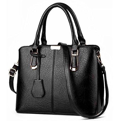 FiveloveTwo Damen Elegant PU Leder Schultertasche Shopper Top-Griff Tragetaschen Umhängetasche Große Handtasche und Geldbörsen Schwarz von FiveloveTwo