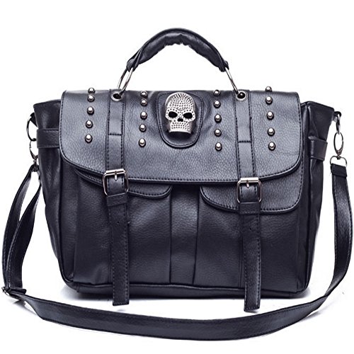 FiveloveTwo Damen Handtasche Griff Tasche Schultertaschen Shopper Umhängetaschen Punk Schädel Schwarz Geldbörse Handtasche von FiveloveTwo