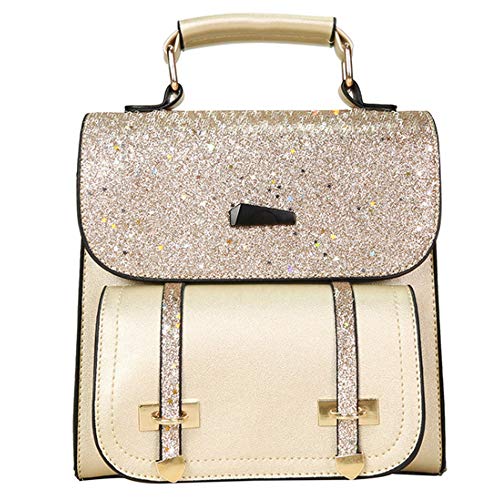 FiveloveTwo Damen Klein Rucksack PU Leder Umhängetasche Rucksackhandtaschen Shopper Mit Pailletten Schultertasche Handtasche Taschen Schulranzen Backpack für Alltag Schule Einkauf Gold von FiveloveTwo