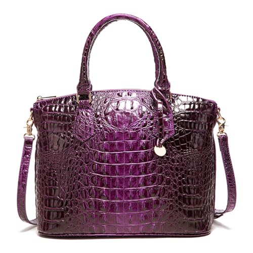 FiveloveTwo Damen Krokodil Muster Tote Geldbörse Satchel PU Leder Retro Top Griff Handtasche Schultertaschen Dunkelviolett von FiveloveTwo