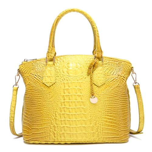 FiveloveTwo Damen Krokodil Muster Tote Geldbörse Satchel PU Leder Retro Top Griff Handtasche Schultertaschen Gelb von FiveloveTwo