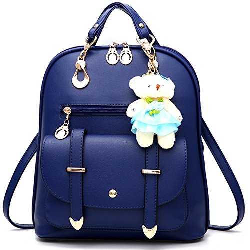 FiveloveTwo Damen Mädchen PU Leder Schultertasche Shopper Tragetaschen Umhängetasche Rucksackhandtaschen Rucksack Reise Taschen Mit Bär Ornamente Dunkelblau von FiveloveTwo