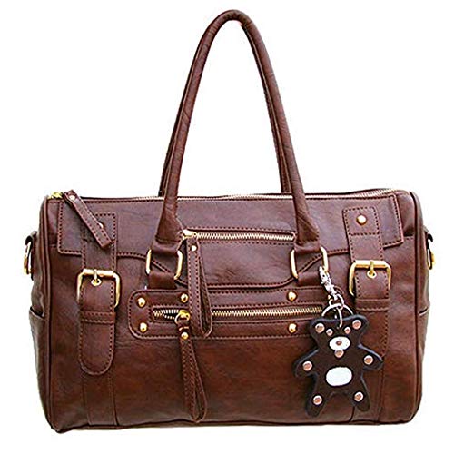 FiveloveTwo Damen PU Leder Schultertasche Shopper Mit Bärenornamenten Hobo Elegant Tragetaschen Rucksack Umhängetasche Tote Taschen für Alltag Büro Schule Ausflug Einkauf Dunkel Braun von FiveloveTwo