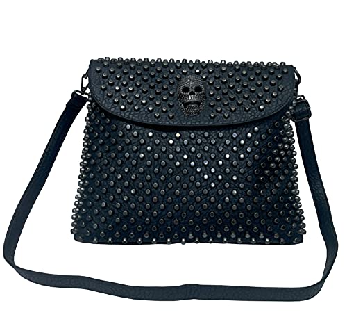 FiveloveTwo Damen Punk Handtasche Niet Umhängetasche Henkeltaschen Schädel PU Schultertaschen Shopper Handbag Purse Schwarz von FiveloveTwo
