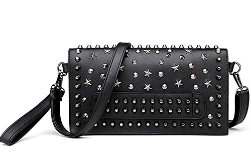 FiveloveTwo Damen Punk Niet Schädel Clutches Handtaschen PU Kleine Henkeltaschen Umhängetasche Shopper Taschen Schultertasche Shoulder Bag Schwarz von FiveloveTwo