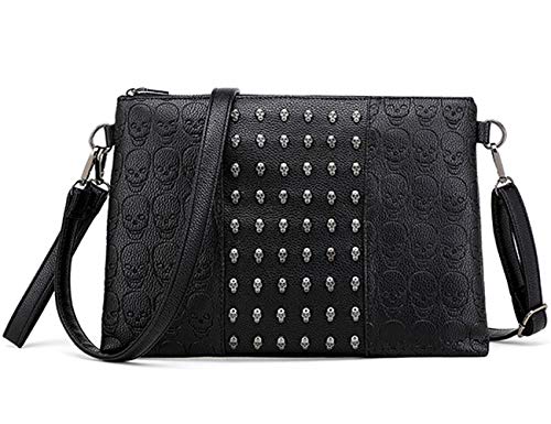 FiveloveTwo Damen Retro Punk Schädeldruck Clutches Handtasche Henkeltaschen Umhängetasche Shopper PU Leder Taschen Schultertasche Shoulder Bag Schwarz von FiveloveTwo