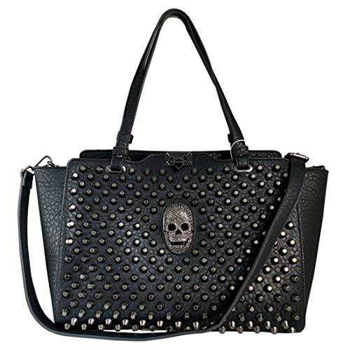 FiveloveTwo Damen Schädel Umhängetasche Handtaschen Gothic Henkeltaschen Geldbörse Niet PU Leder Schultertaschen Shopper Tote Schwarz von FiveloveTwo