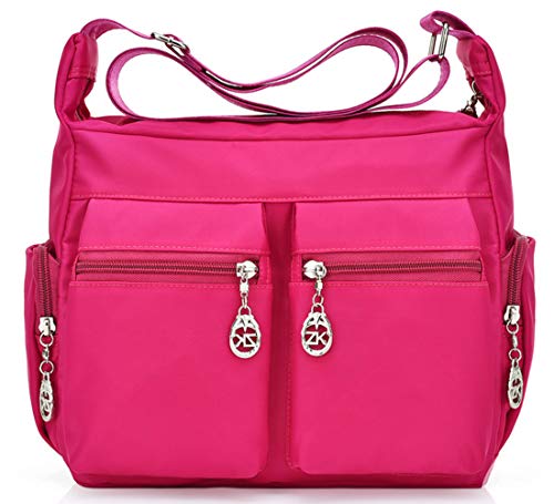 FiveloveTwo Damen Wasserdicht Nylon Schultertasche Shopper Hobo Tragetaschen Rucksack Umhängetasche Tote Taschen für Alltag Büro Schule Ausflug Einkauf Shoulder Bag Rose von FiveloveTwo