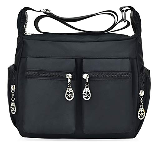 FiveloveTwo Damen Wasserdicht Nylon Schultertasche Shopper Hobo Tragetaschen Rucksack Umhängetasche Tote Taschen für Alltag Büro Schule Ausflug Einkauf Shoulder Bag Schwarz von FiveloveTwo