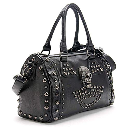 FiveloveTwo Damenhandtaschen Schäde Gothic Rivet Henkeltaschen Tote Schulter Shopper Umhängetasche Schwarz von FiveloveTwo