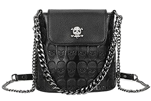 FiveloveTwo Handtaschen für Damen Punk Umhängetasche Henkeltaschen PU Leder Schädel Schultertaschen Shopper Purse Schwarz von FiveloveTwo