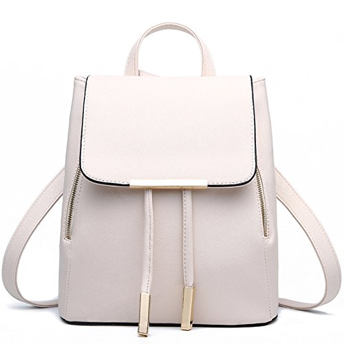 FiveloveTwo Wasserdichte Schultertasche Shopper Tragetaschen Umhängetasche Damen Mädchen Rucksackhandtaschen Rucksack Reise PU Leder Taschen Backpack Daypacks Beige von FiveloveTwo