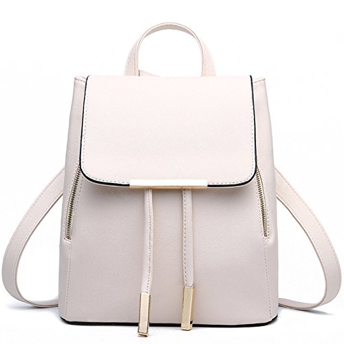 FiveloveTwo Wasserdichte Schultertasche Shopper Tragetaschen Umhängetasche Damen Mädchen Rucksackhandtaschen Rucksack Reise PU Leder Taschen Backpack Daypacks Beige von FiveloveTwo