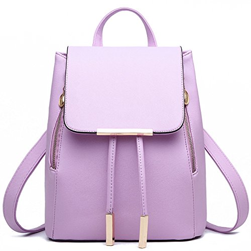 FiveloveTwo Wasserdichte Schultertasche Shopper Tragetaschen Umhängetasche Damen Mädchen Rucksackhandtaschen Rucksack Schule Reise PU Leder Taschen Backpack Daypacks Lila von FiveloveTwo