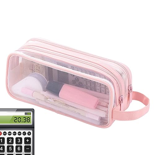 Fivetoo Durchsichtiges Netz-Federmäppchen, Reißverschluss, transparent, 2 Fächer, Make-up-Tasche, Kosmetiktasche für Teenager, Studenten, rose, 1 von Fivetoo