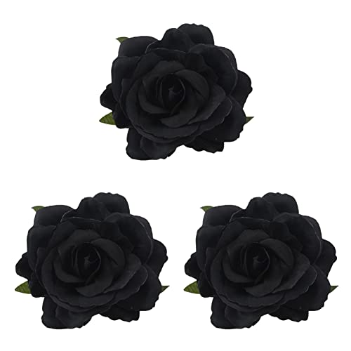 Fivetwofive 3X Silk Flower Haarspange Brosche Hochzeit Corsage Blumen-Klipp 8cm Brosche Zubehoer - Schwarz von Fivetwofive