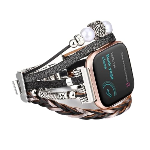 Fivoilin Lederarmband kompatibel mit Fitbit Versa 4/Versa 3 Bänder/Sense 2/Sense Bands für Frauen, mehrlagiges Wickelarmband im Boho-Stil für Fitbit Smartwatch, Schwarz 02 Fivoilin Lederarmband kompatibel mit Fitbit Versa 4/Versa 3 Bänder/Sense 2/Sense Bands für Frauen, mehrlagiges Wickelarmband im Boho-Stil für Fitbit Smartwatch, Schwarz 02 von Fivoilin