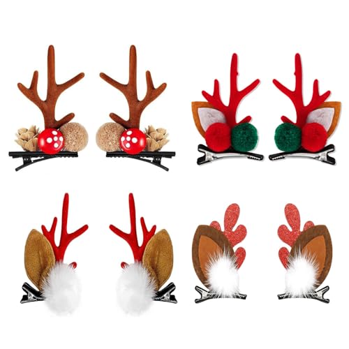 Weihnachtsgeweih Haarspangen, 4 Paar Rentier Haarspange Hirschhörner Haarnadeln, Geweih Ohren Hörner Weihnachten Haarspangen Xmas Party Haarschmuck für Mädchen Weihnachtsgeweih Haarspangen, 4 Paar Rentier Haarspange Hirschhörner Haarnadeln, Geweih Ohren Hörner Weihnachten Haarspangen Xmas Party Haarschmuck für Mädchen von Fixiooz