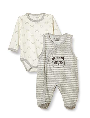 FIXONI Unisex Baby Body Long Sleve with Romper Strampler Set, Grey Melange, 50 von Fixoni