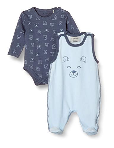 FIXONI Unisex Baby Body Long Sleve with Romper Strampler Set, Lt.Blue, 44 von Fixoni